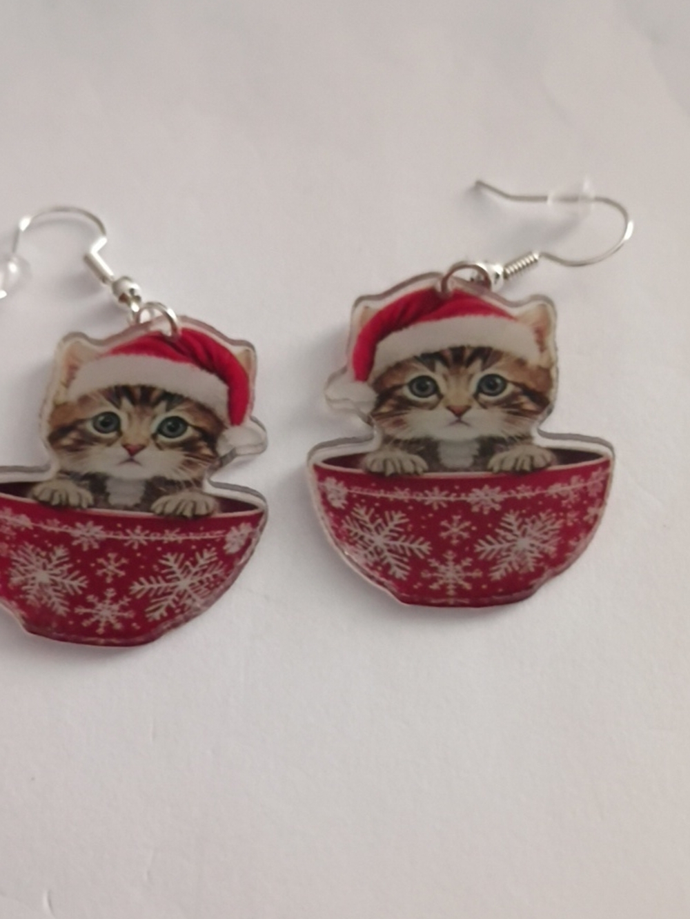 Preseason Sale Cute Kitten Holiday Dangle Earrings - Red